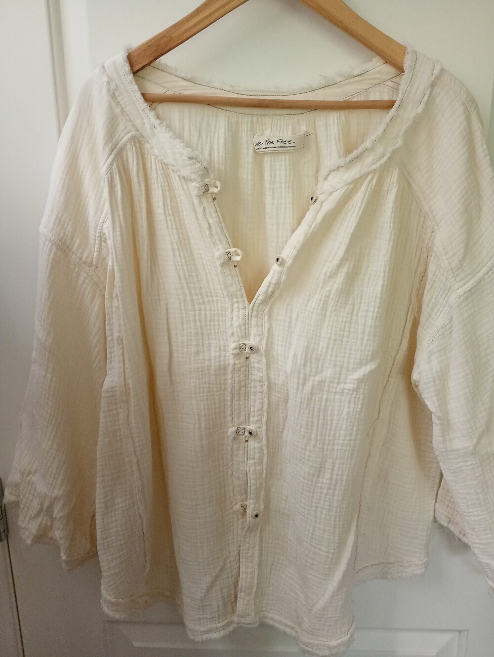 FP We The Free ~On The Road Cream Gauze Oversized Button-Front Top (L)